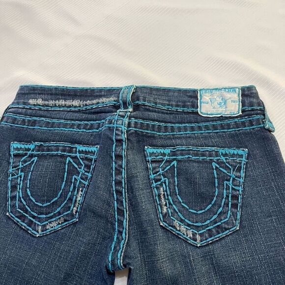 True Religion Joey Super T Denim Blue Stitch Jeans Size 26 Rare - Picture 10 of 11